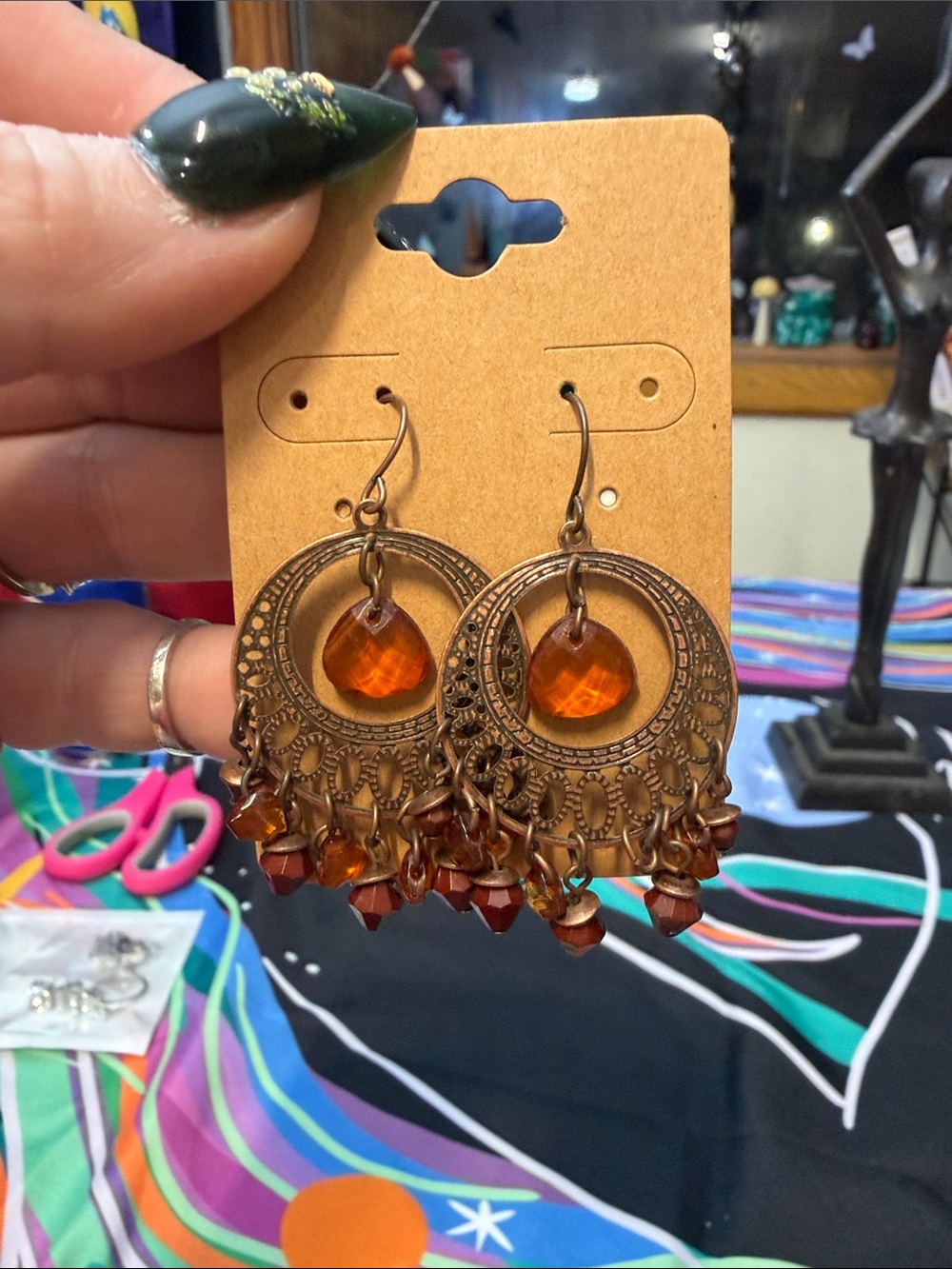Boho Amber Crystal Dangle Earrings
